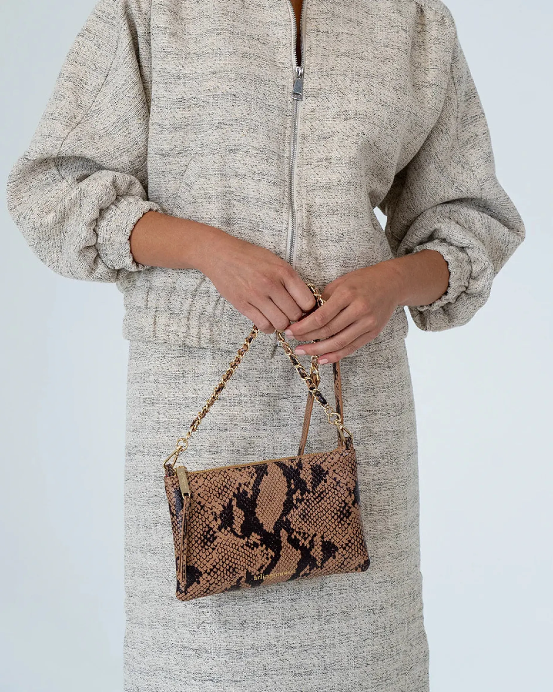 ARLINGTON MILNE Molly Crossbody Bag CARAMEL PYTHON