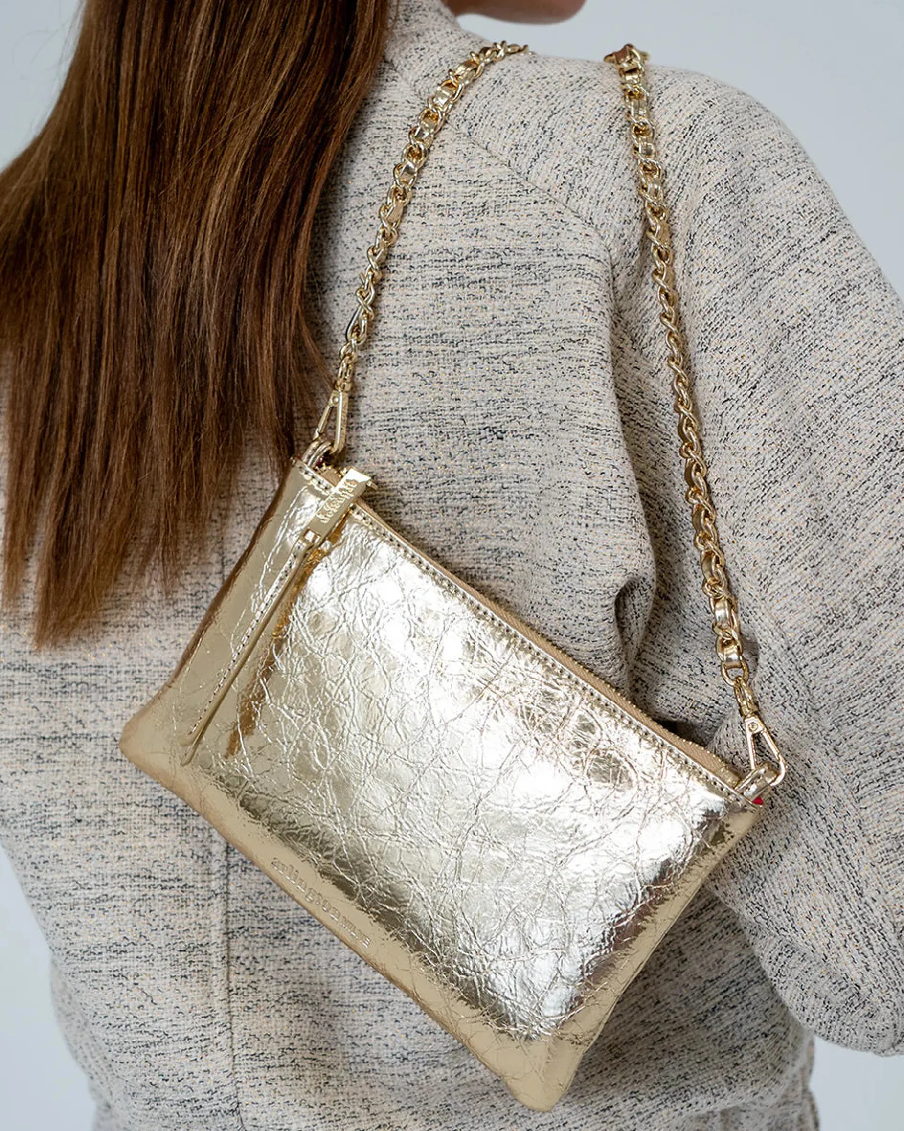 ARLINGTON MILNE Molly Crossbody Bag GOLD CRINKLE