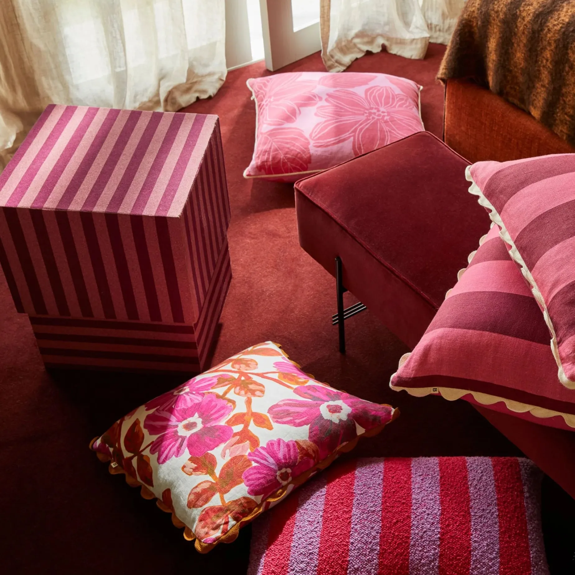 BONNIE & NEIL Floral Cushion 50cm ROSETTA PINK
