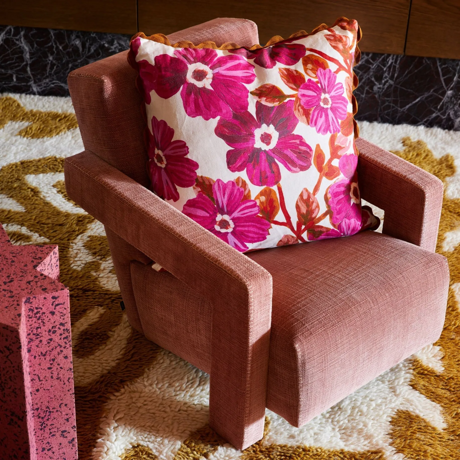 BONNIE & NEIL Floral Cushion 50cm ROSETTA PINK