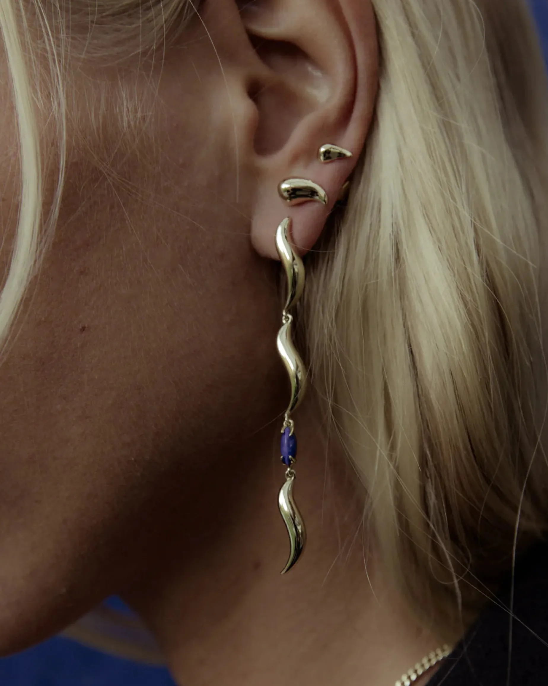 F+H Wipeout Drop Earrings LAPIS GOLD