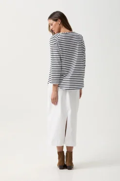 GOONDIWINDI COTTON Tee Shirt WHITE/NAVY STRIPE