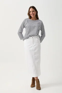 GOONDIWINDI COTTON Tee Shirt WHITE/NAVY STRIPE