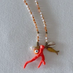 HEI TAI Crystal Coral Charm Necklace TANGERINE