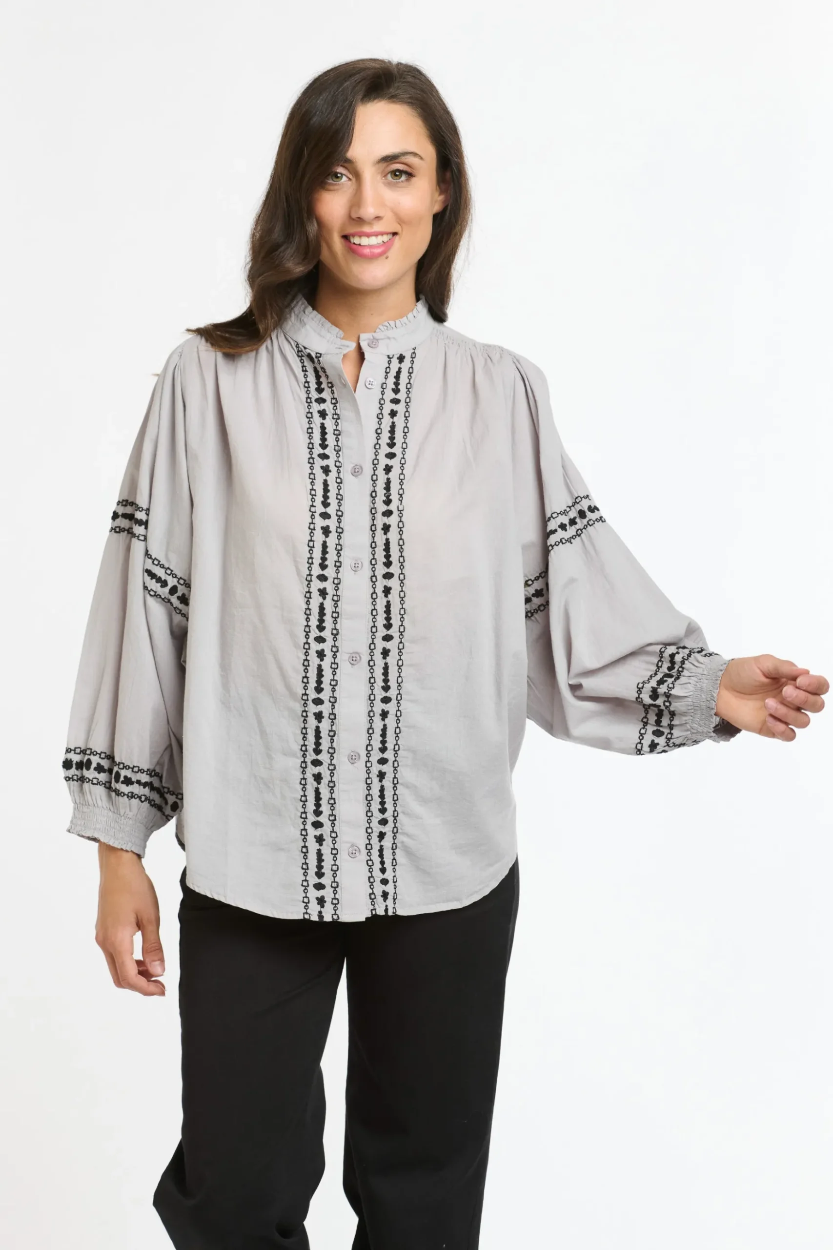 ITALIAN STAR Clara Embroidered Shirt PUTTY