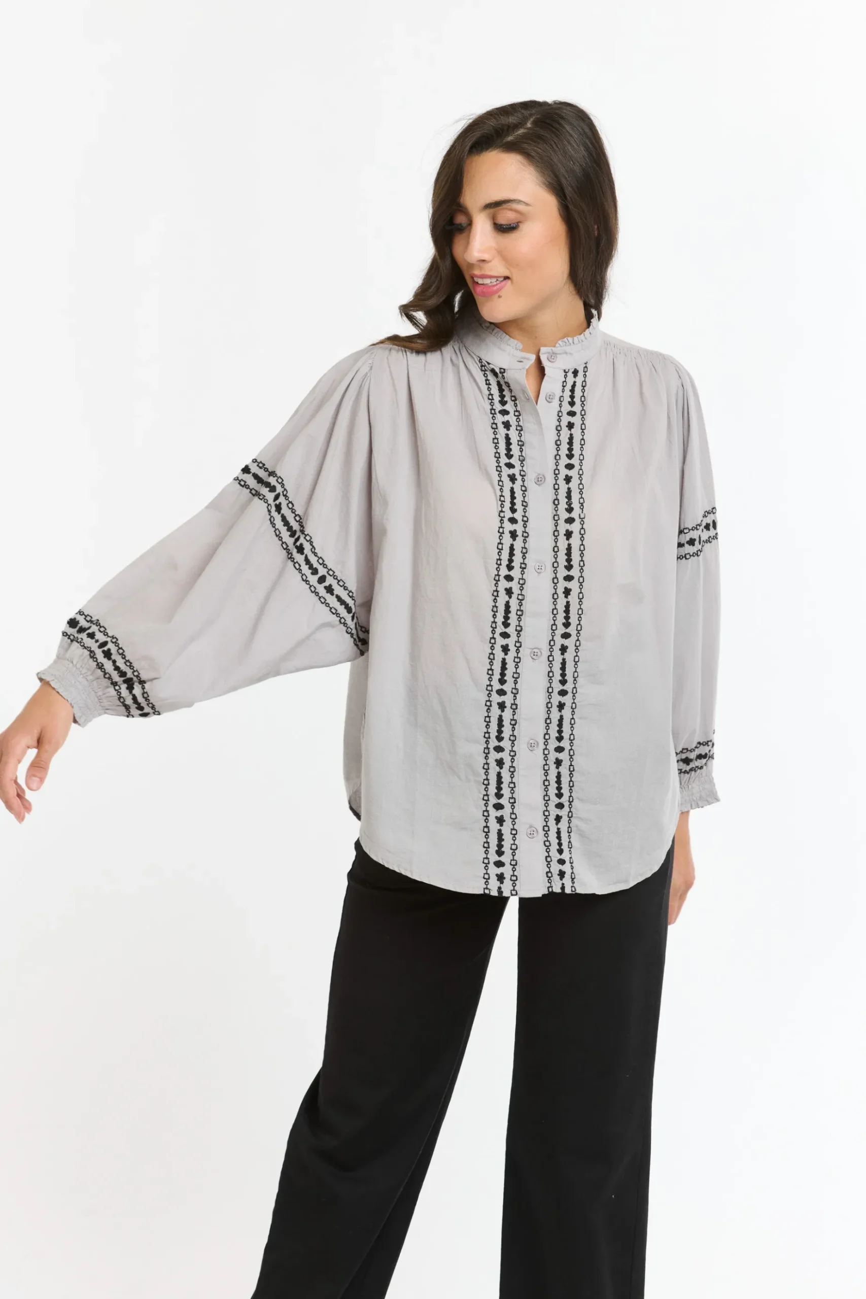 ITALIAN STAR Clara Embroidered Shirt PUTTY