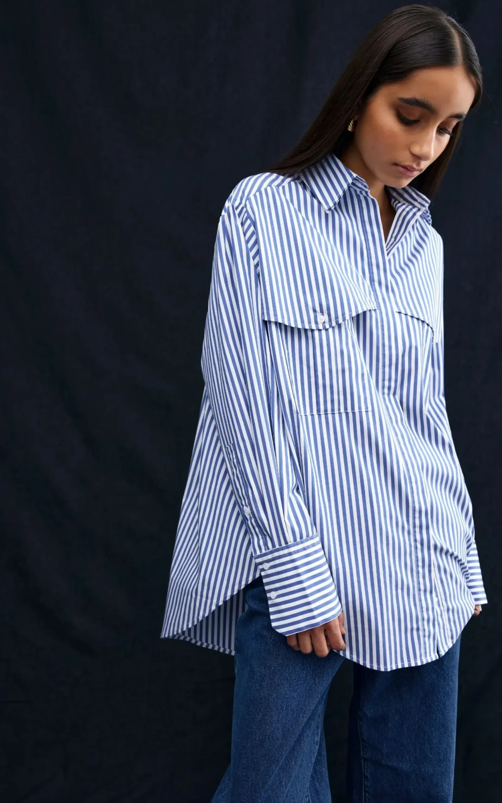 KINNEY Riley Shirt NAVY AND WHITE STRIPE