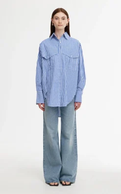 KINNEY Riley Shirt NAVY AND WHITE STRIPE