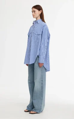 KINNEY Riley Shirt NAVY AND WHITE STRIPE
