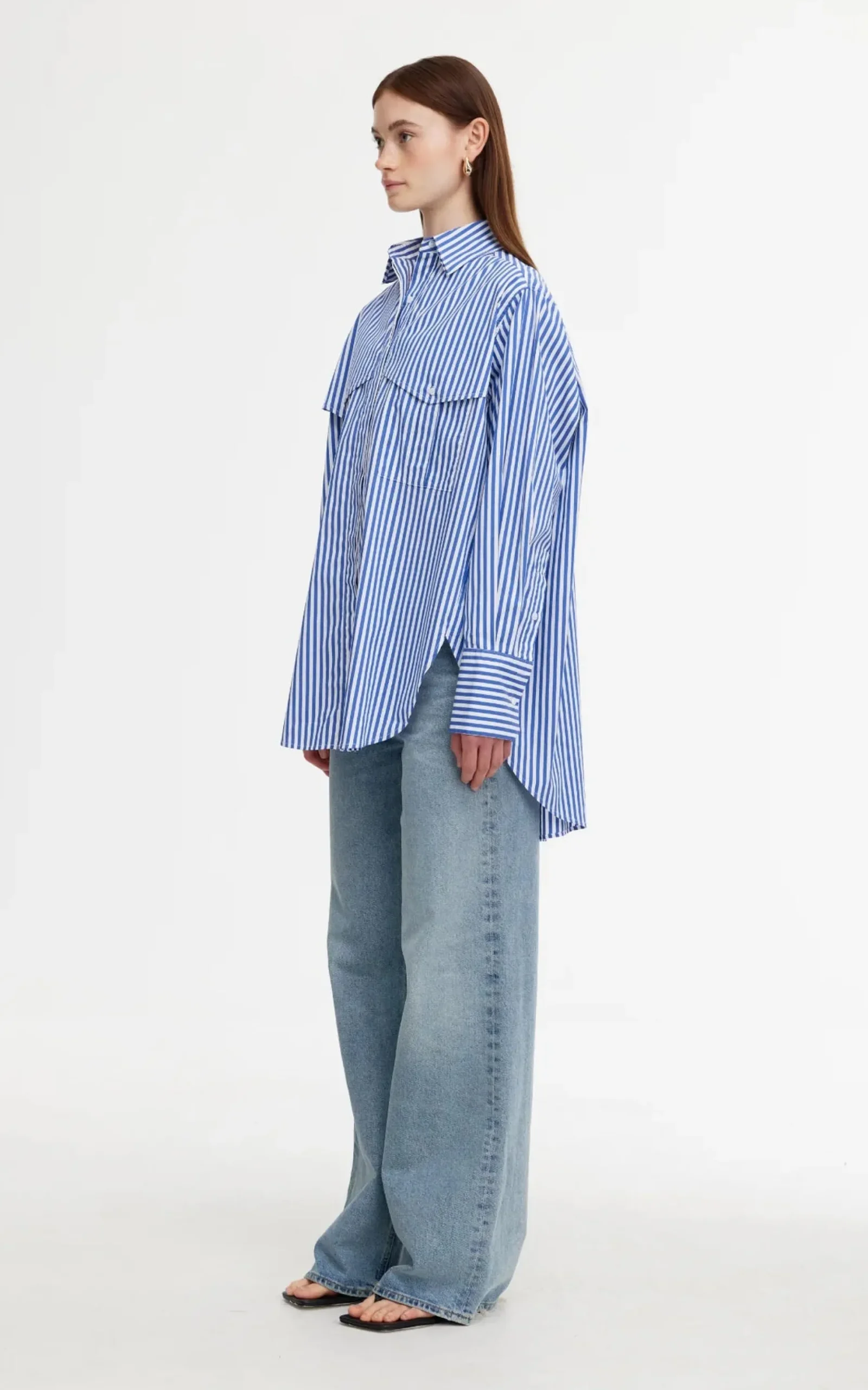 KINNEY Riley Shirt NAVY AND WHITE STRIPE