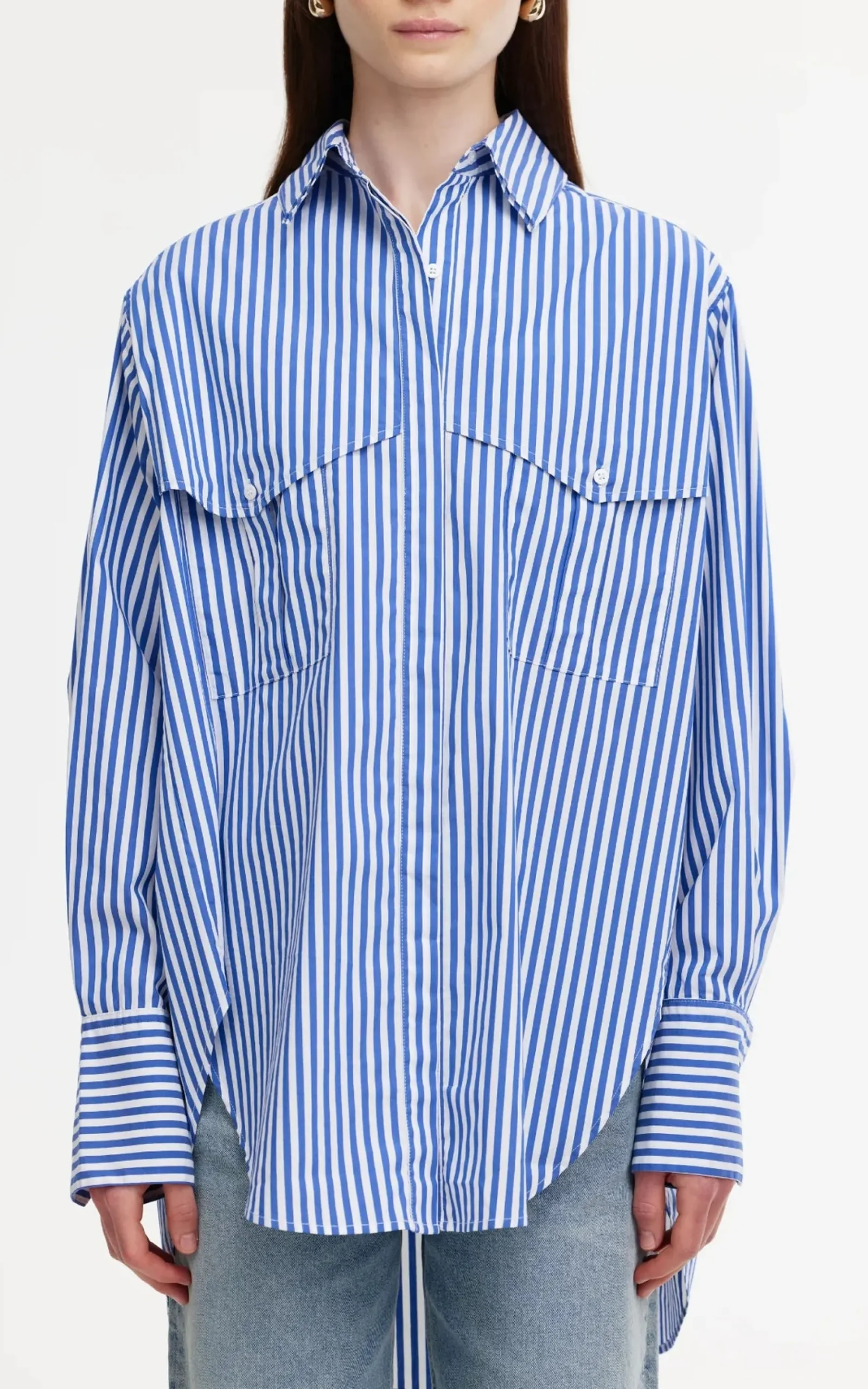 KINNEY Riley Shirt NAVY AND WHITE STRIPE