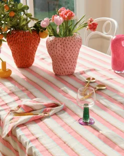 KIP & CO Linen Tablecloth 145 x 270cm ROSE WATER STRIPE
