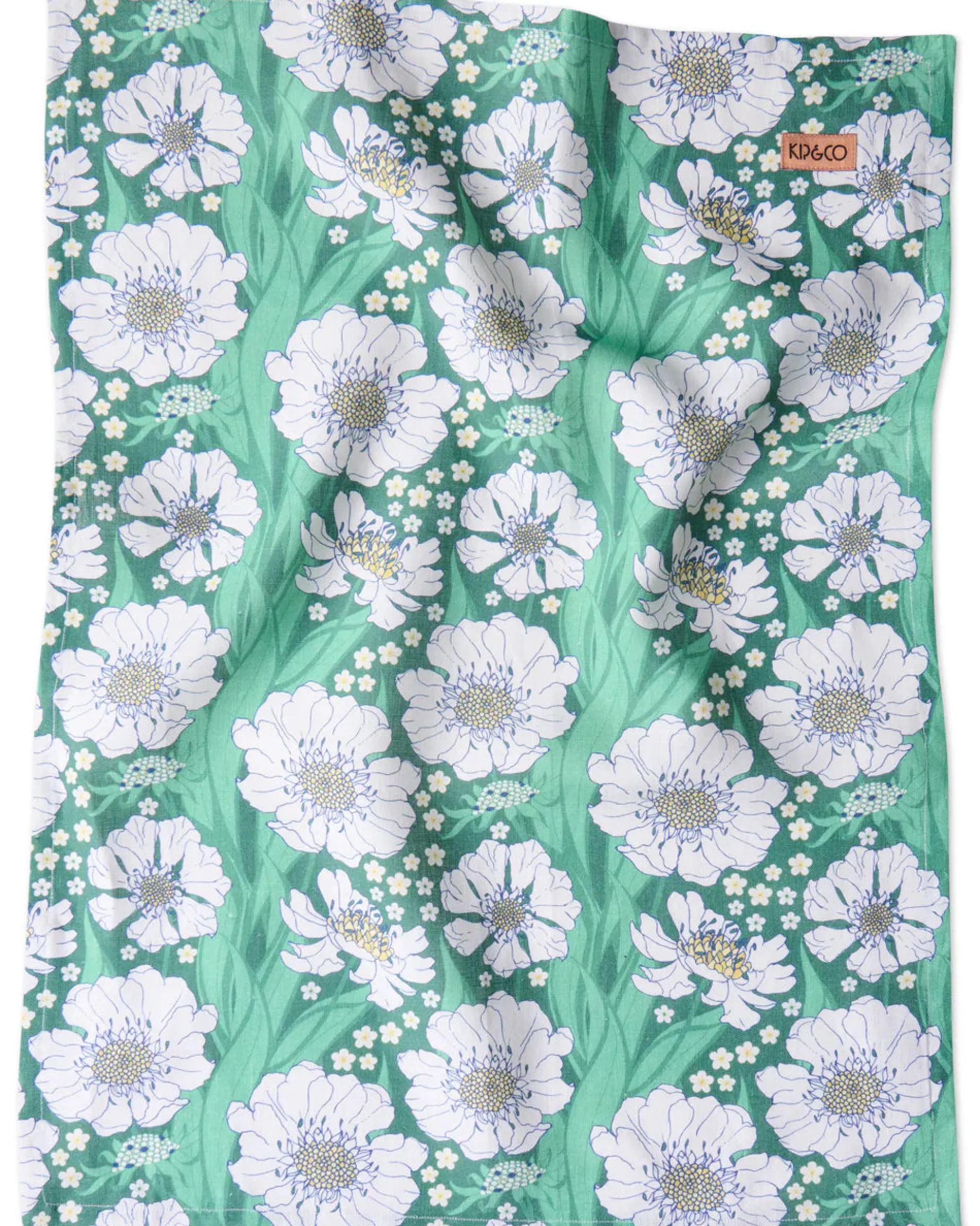KIP & CO Linen Tea Towel TUMBLING FLOWERS GREEN