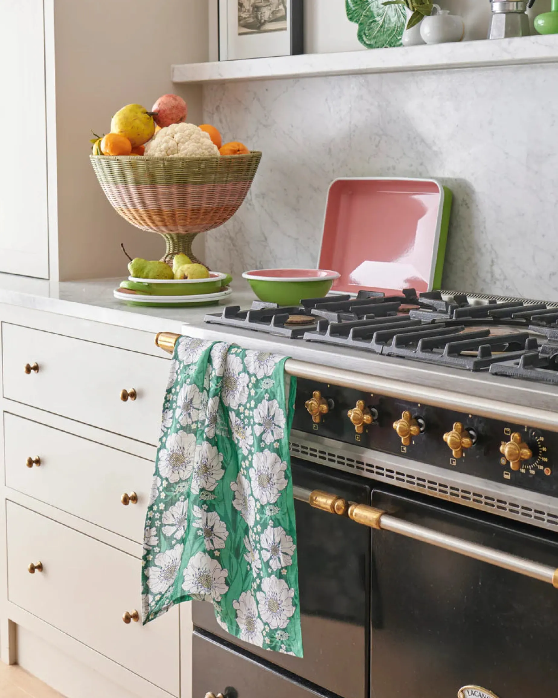 KIP & CO Linen Tea Towel TUMBLING FLOWERS GREEN