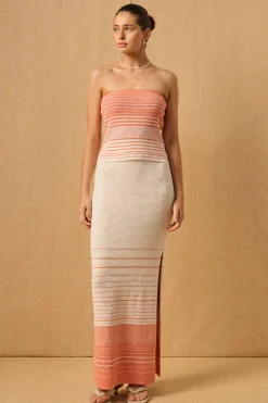 MON RENN Daybreak Knit Skirt CORAL SUNSET