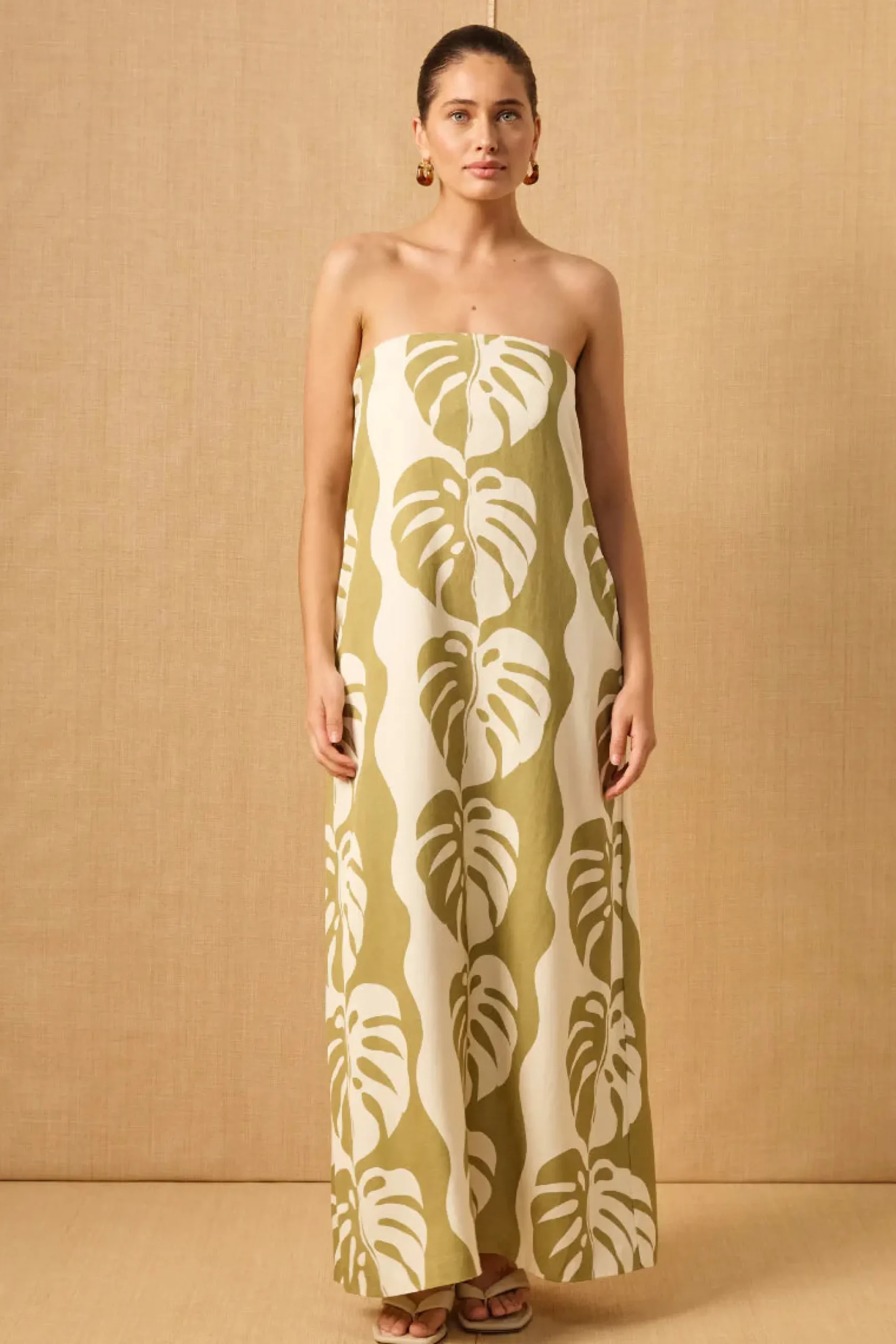 MON RENN Strapless Dress MID SUMMER PALM