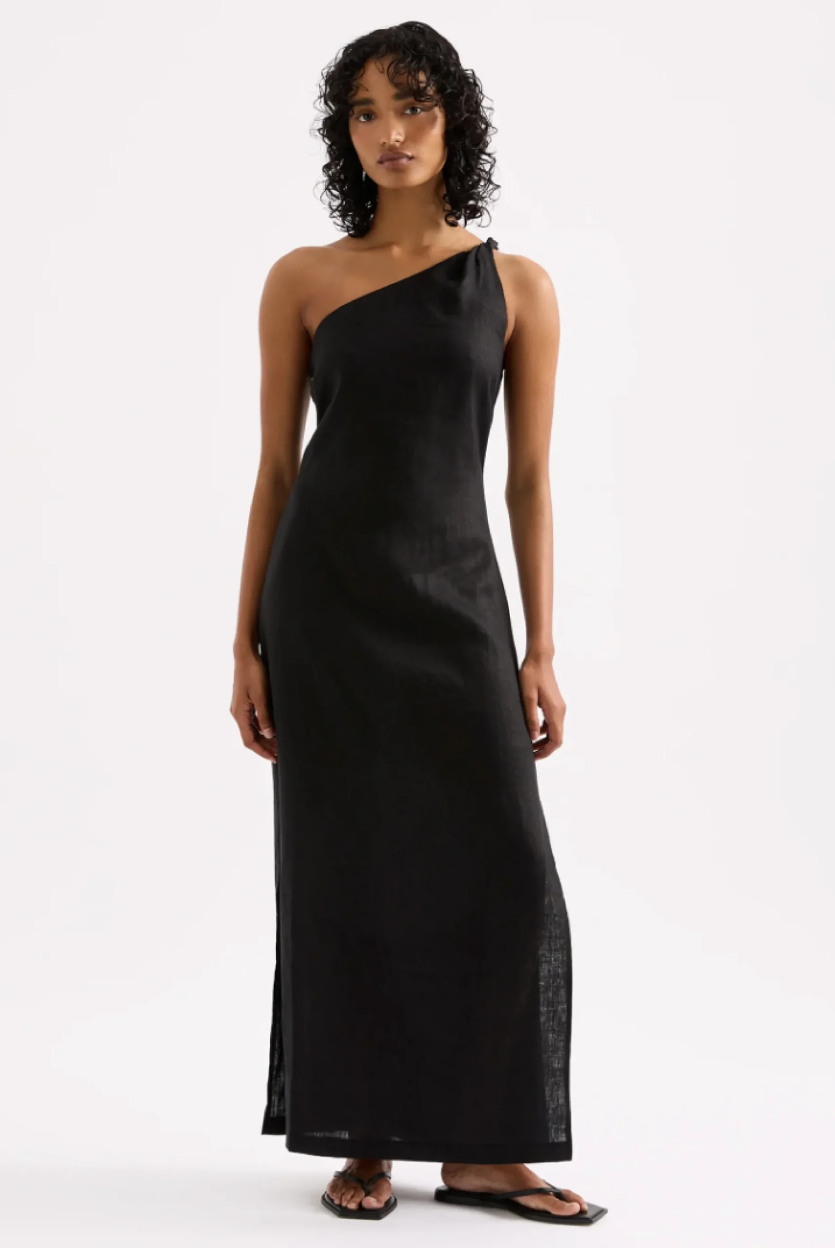 NUDE LUCY Avery Linen MIDI Dress BLACK