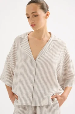 Nude Lucy Lounge Linen Shirt SILVER STRIPE