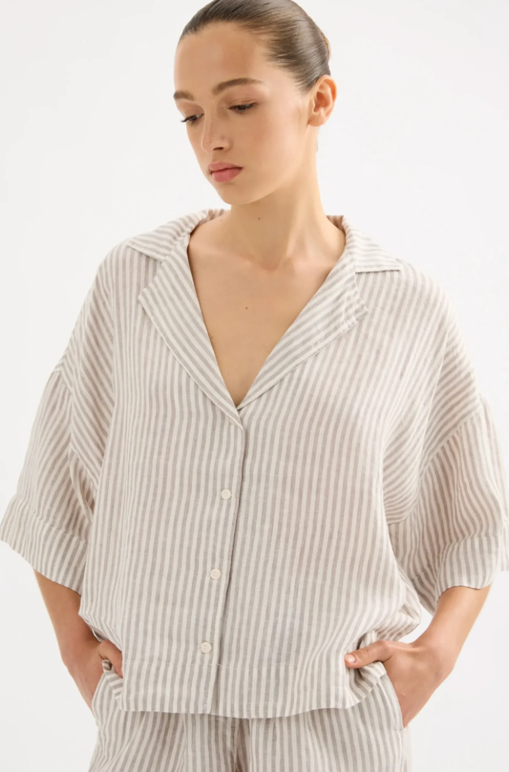 Nude Lucy Lounge Linen Shirt SILVER STRIPE