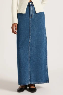 NUDE LUCY Organic Denim Maxi Skirt VINTAGE BLUE