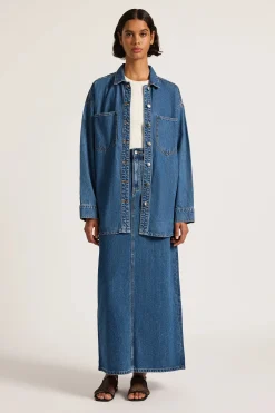 NUDE LUCY Organic Denim Maxi Skirt VINTAGE BLUE