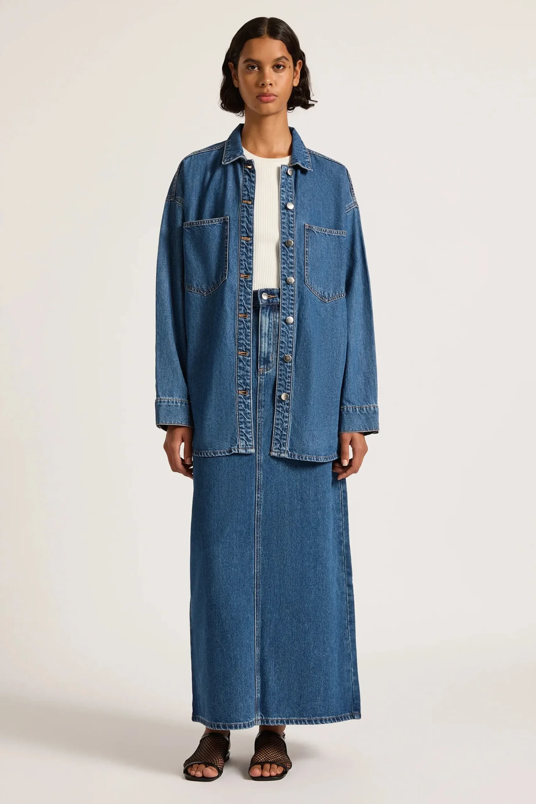 NUDE LUCY Organic Denim Maxi Skirt VINTAGE BLUE