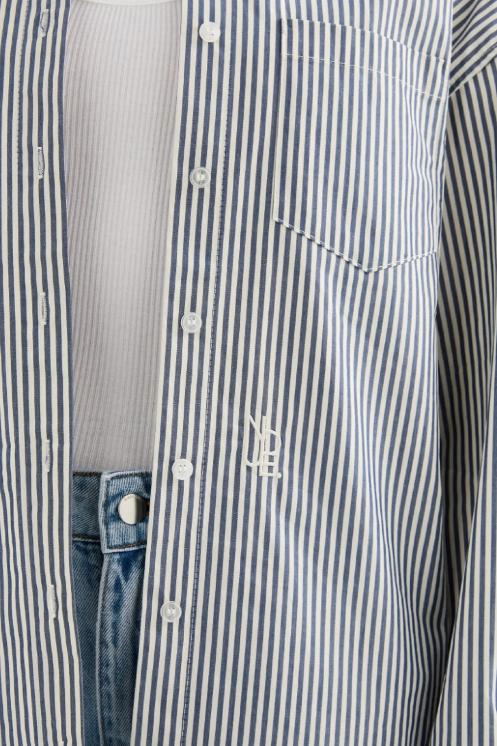 NUDE LUCY Organic Poplin Shirt NAVY STRIPE