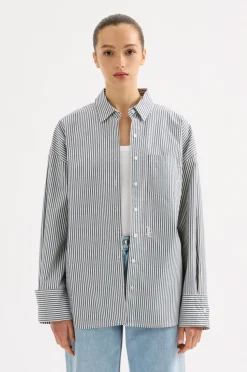NUDE LUCY Organic Poplin Shirt NAVY STRIPE