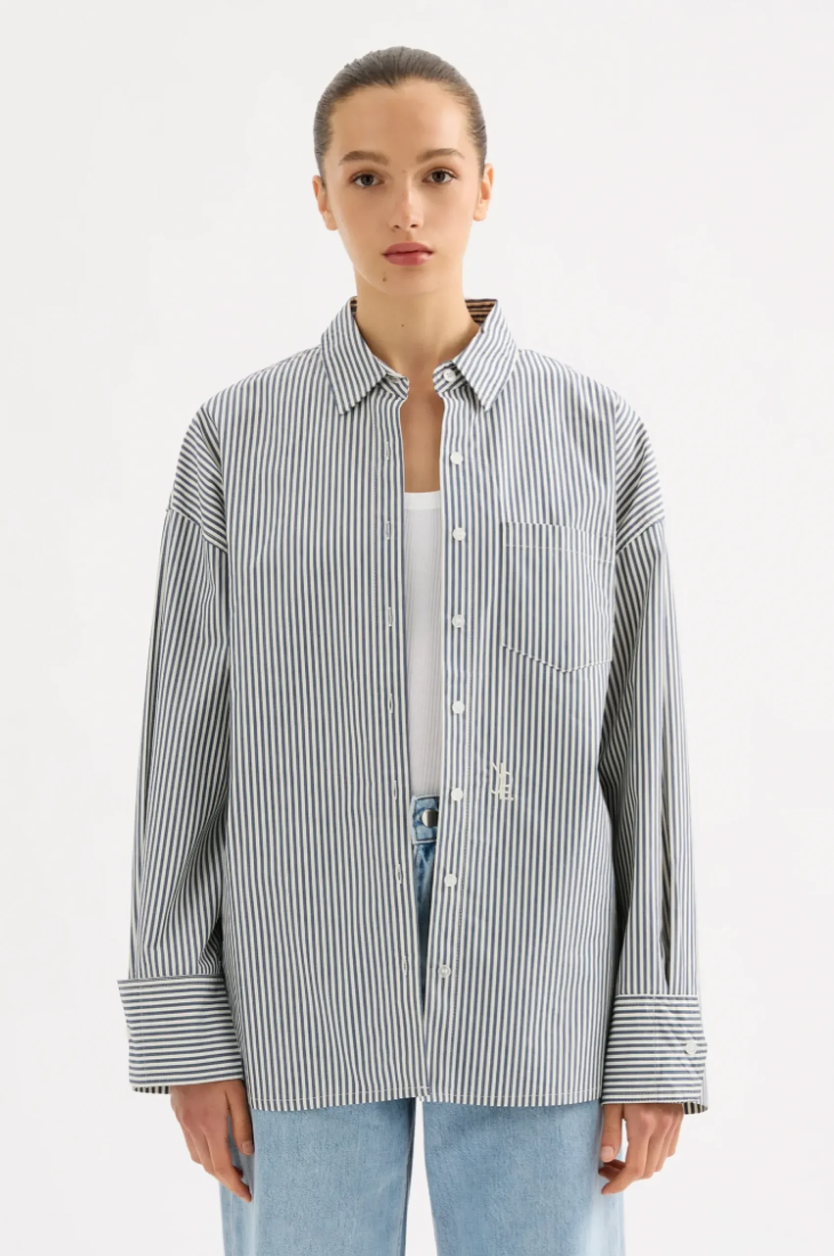 NUDE LUCY Organic Poplin Shirt NAVY STRIPE