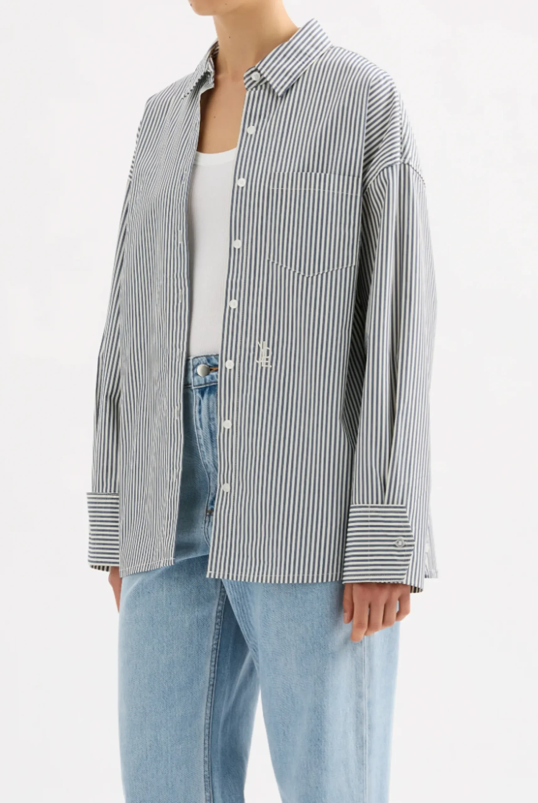 NUDE LUCY Organic Poplin Shirt NAVY STRIPE