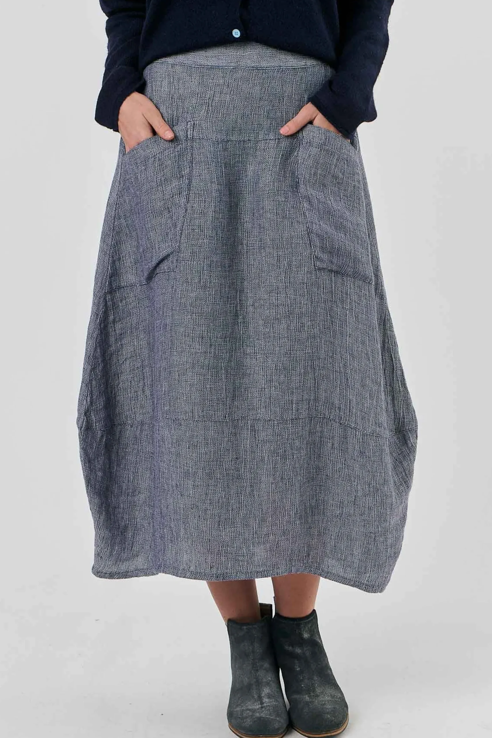O&J Linen Midi Skirt NIGHTFALL