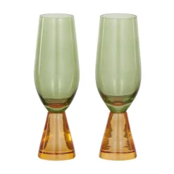 Pyramid Glass Flute SET OF 2 AMBER