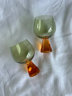 Pyramid Glass Goblet SET OF 2 AMBER