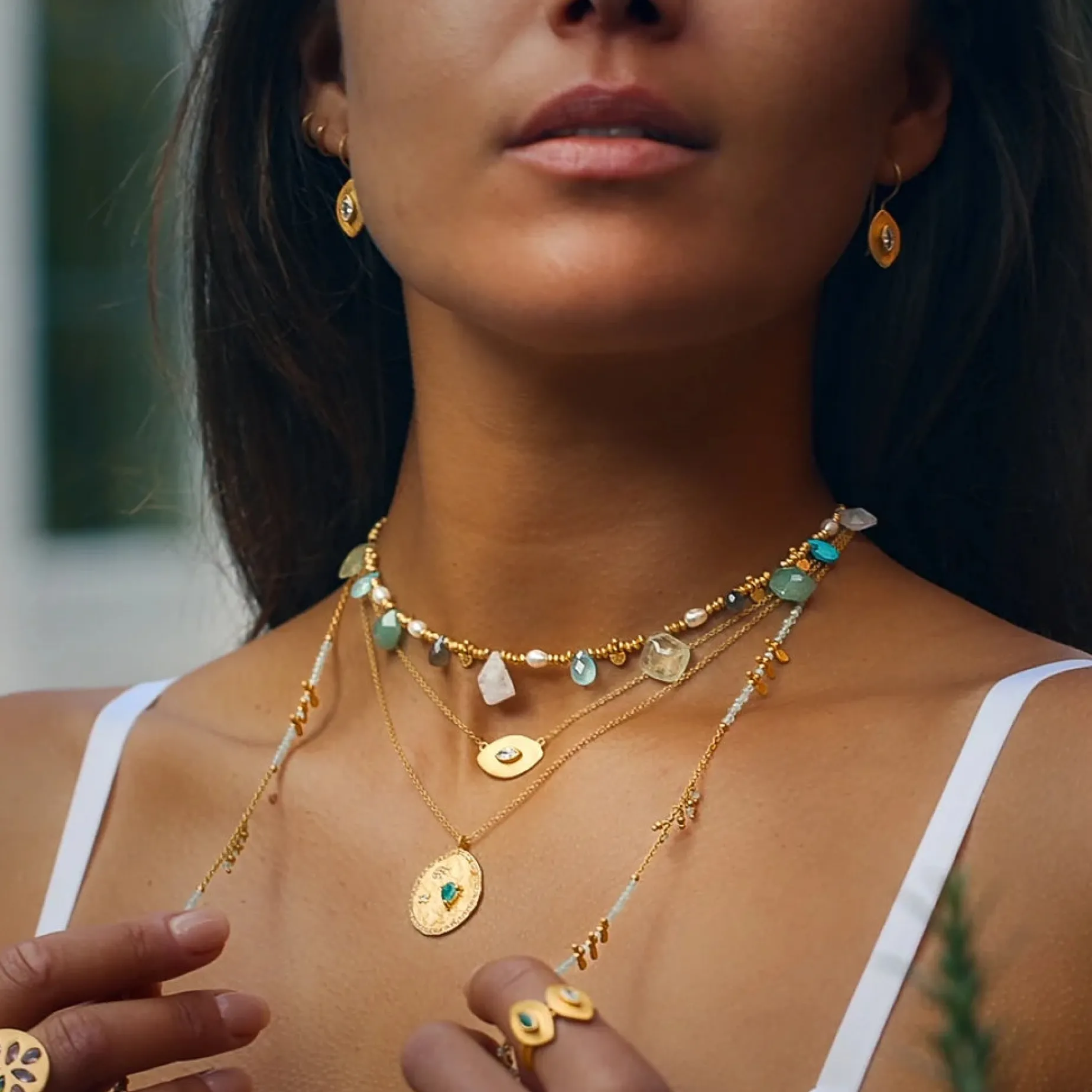 Ruby Teva Necklace MOONSTONE, GREEN AVENTURINE, PEARL, TURQ