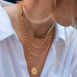 RUBY TEVA Three Tier Link Necklace GOLD PLATE