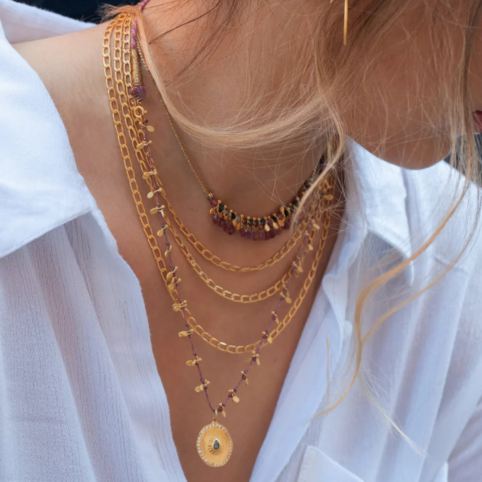RUBY TEVA Three Tier Link Necklace GOLD PLATE