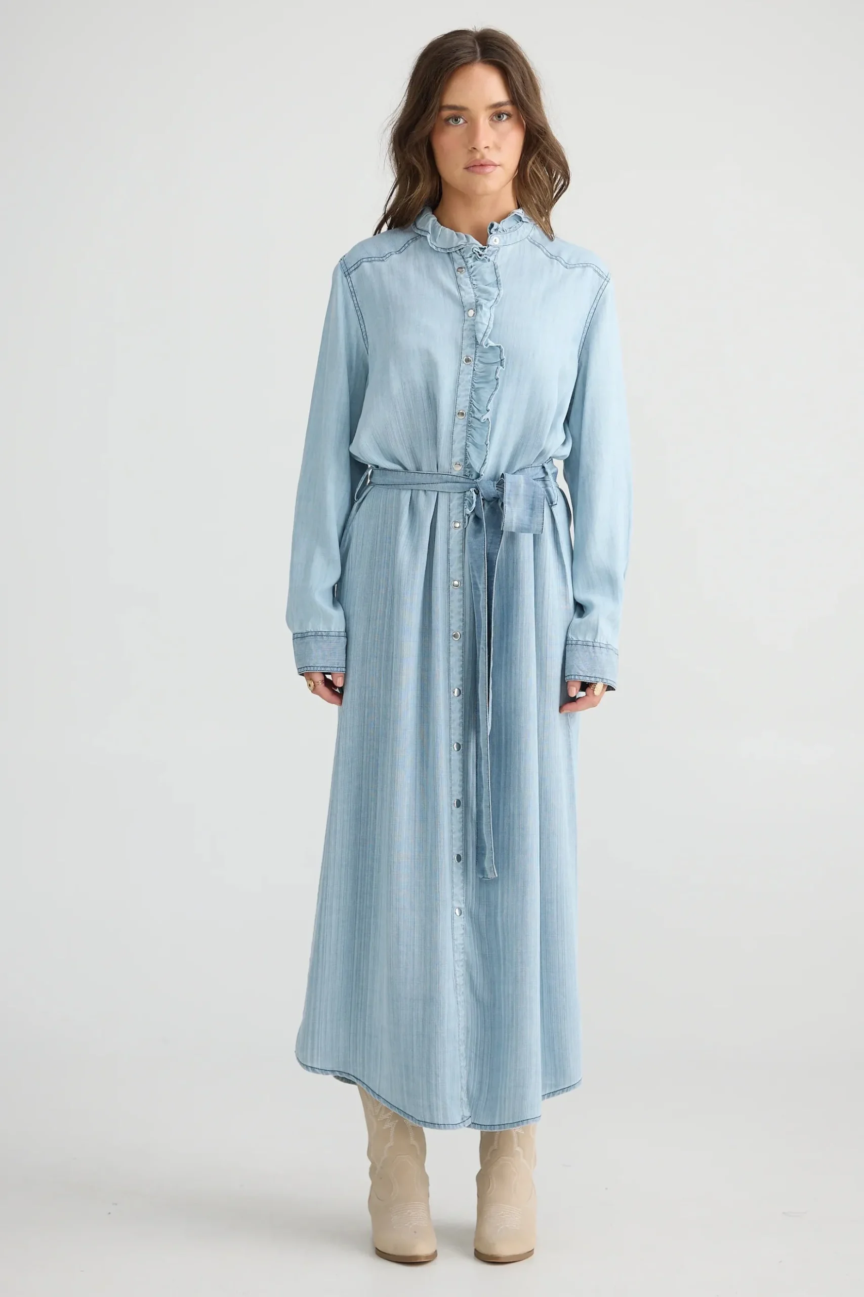 TALISMAN Pedro Maxi Dress LIGHT WASH DENIM