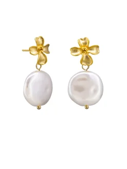 Tiger Tree Matte Gold Flower Earring PEARL