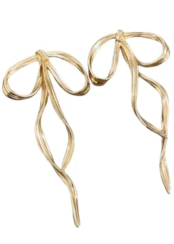 TOUR24 Long Ribbon Bow Earrings GOLD